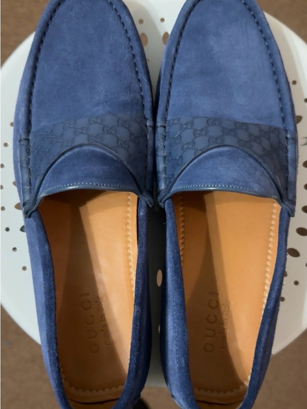 Gucci Men’s Blue Suede GG Driving Loafers Size 7 – Excellent Condition